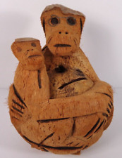 Vintage Coconut Shell Monkey Hand Carved Bank Kitch Polynesian Tiki Bar Decor picture