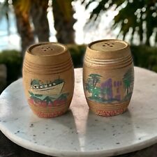 Vintage Panama Hand Painted Wooden Barrel Salt & Pepper Shaker Set 2” picture