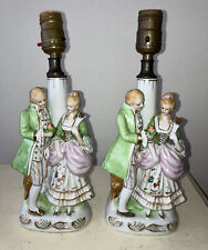 2 Vintage Porcelain Victorian Courting Couple Boudoir Table Lamps Occ Japan Work picture