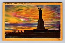 New York City NY, Sunrise at Statue of Liberty, Antique Vintage c1953 Postcard picture