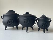 Pentagram Pentacle Cast Iron Cauldron with Lid and Handle, Witches cauldron picture