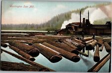 Washington Saw Mill, Logs Floating in Water Vintage Postcard P06 picture