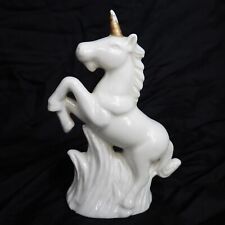 Vintage Porcelain Unicorn White Gold Tone Fantasy 80's Figurine Statue 6