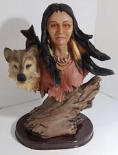 12 X 9 Native American Women Warrior Statue With Wolf Merrochi Indian Decor picture