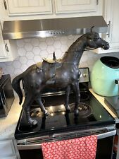VINTAGE/ANTIQUE FRENCH LEATHER WRAPPED HORSE STATUE W/SADDLE BRIDLE EQUESTRIAN picture