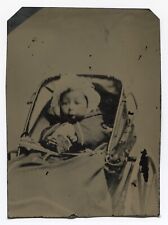 Quarter Plate Tintype, Cute African American Baby In Bonnet And Pram picture