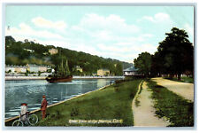 c1910 Biking Boating River View at the Marina Cork Munster Ireland Postcard picture