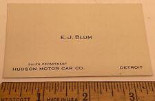 Vtg 1940’s 1950’s HUDSON Motor Car Company Business Card E J BLUM Sales Dept picture