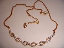VINTAGE SWAROVSKI SWAN LOGO GOLD TONE TWISTED CRYSTAL CHAIN NECKLACE ESTATE picture