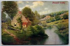Vintage Peaceful Valley Cabin in the Woods Painting Posted 1907 Postcard picture