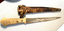 VTG Engraved  Knife Custom Made with Leather Cover, Wood Handle picture