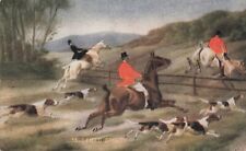 Artist Card Fox Hunting Horses & Riders Jumping Fence Foxhounds Vintage Postcard picture