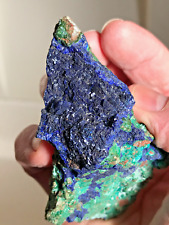 Azurite, on Chrysocolla/Maachite mix, Morenci mine, AZ, old specimen with label picture