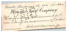 Vintage 1908 Worcester Trust Company Massachusetts Cancelled Check picture