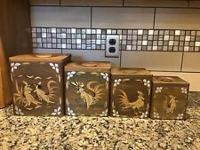 Vintage 1960’s MCM CUBE Wood Canister Set Fighting Roosters Dovetail TILSO JAPAN picture
