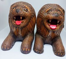 Vtg  Lion Bookends Woven Reed - Wicker/Polychrome Shanghai Handicrafts China picture