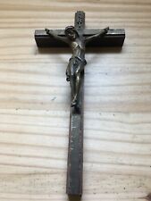 Vintage 1950s Rosewood Crucifix W/ Brass Jesus Christianity Wall Hanging 12