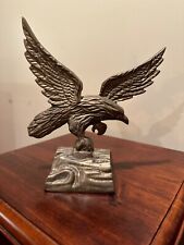 Vintage Solid Brass Eagle Statue On Log - flat back 7.5 inches high picture