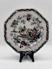 Antique 8” Plate Ashworth Bros Porcelain Gaudy Willow Hanley England Octagonal  picture
