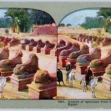 c1900s Karnak, Egypt First Pylon Avenue of Sphinxes Litho Photo Stereo Card V9 picture