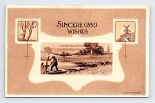 c1909 DB Postcard Sincere Good Wishes S. M. Salke Multi-View Windmill Boat picture