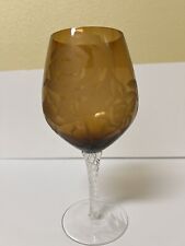 CRYSTAL ETCHED ROSES WINE GLASS, LARGE, GORGEOUS LIGHT BROWN, OREGON ARTIST picture