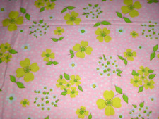Vg 60s Cotton Flannel Fabric Pink W/ Yellow MOD Flowers 35.5