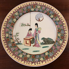 VTG HANDPAINTD 2 WOMEN CAGI CHINESE PLATE EMBOSSED 10” IMPORT DECORATIVE picture