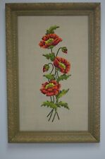 Vintage Big Ornate Resin Frame with Needlepoint Poppy Flowers 42-3/8