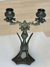 Antique Medussa Brass Candle Holder Winged Woman Gothic Mid Century Art 9.5” picture