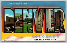 Postcard Large Letter Greetings From Denver Colorado The Mile High City Curt picture