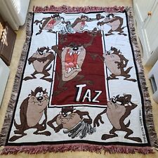 Taz Tazmanian Devil Throw Blanket 1996 Crown Crafts Acrylic Tapestry Fringe Vtg picture
