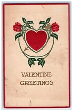 c1910's Valentine Greetings Heart Arrow Flowers Embossed Posted Antique Postcard picture