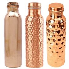 Copper Water Bottle For Health Benefits Hammered, Plain & Diamond, Set Of 3 Pcs picture