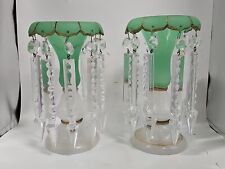Antique pair (2) opalescence in uranium glass Mantle Lusters. VERY RARE STUNNING picture