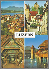 VTG Postcard Luzern Switzerland Buildings Houses Swans Covered Bridge picture
