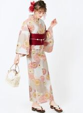 Grail Kimono Chrysanthemum and peony yukata Obi Summer Clothes Japan Cotton 100% picture