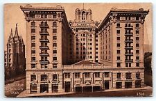 c1912 Hotel Utah Mormon Temple Edward Mitchell Sepia Salt Lake City Postcard UNP picture