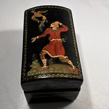 Vintage  Russian Lacquer Box Signed Hand Painted Man & Bird 2 1/4”X1 1/4” picture