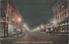 c1920s San Francisco Street El Paso Texas night view autos hotel postcard C522 picture