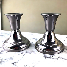 FARBER BROTHERS Krome Kraft Shiny Chrome Candlestick Candle Holders Vintage picture