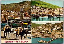 Hydra View Of The Island Greece Horses Boats Ships Buildings on Cliffs Postcard picture