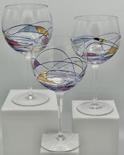 VTG Set Of 3 Helios By Artland Hand Crafted Balloon Wine Glass Mosaic Glasses picture
