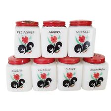 McKee Tipp City Milk Glass Spice Shakers Jars With Flowers SET OF 7 picture