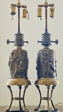 Pair Antique French Barbedienne Bronze Lamps On Stands Signed Spectacular picture