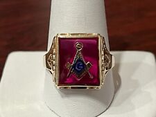 Vtg. 10K Yellow Gold Masonic Ring W/ Red Stone Size 11.75 5.6 Gr. picture