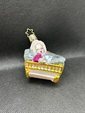 Inge Glas Ornament -Sleeping Baby in Cradle Pink With Glitter picture
