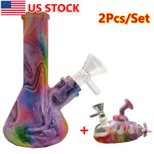 2Pcs/set Colorful Silicone Bong Hookah Smoking Water Pipe Bong w/14mm Glass Bowl picture