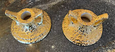 Pair Of Vintage Weeping Bright Gold 22K Candle Stick Holders Hand Decorated EUC picture
