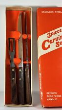 VINTAGE NIB 3-Piece Stainless Steel Carving Set with Rosewood Handles MCM Knives picture